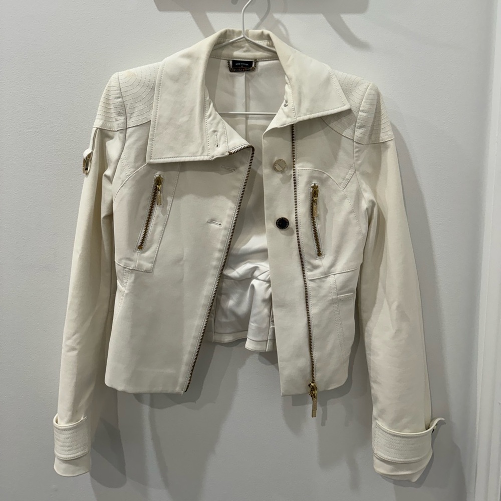 Guess Cream Leather Jacket with Gold Accents